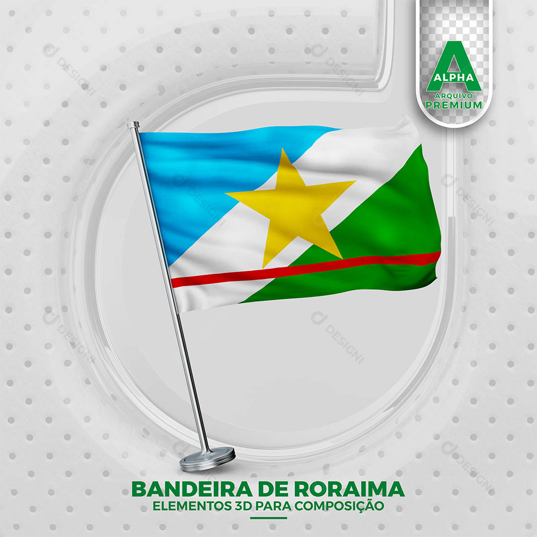 Bandeira do Estado de Roraima Elemento 3D Para Composição PNG Transparente