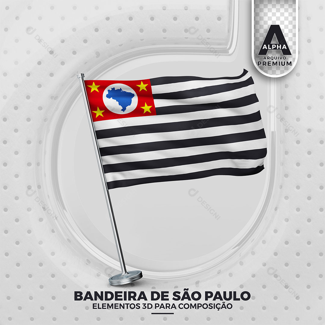 Bandeira do Estado de São Paulo Elemento 3D Para Composição PNG Transparente