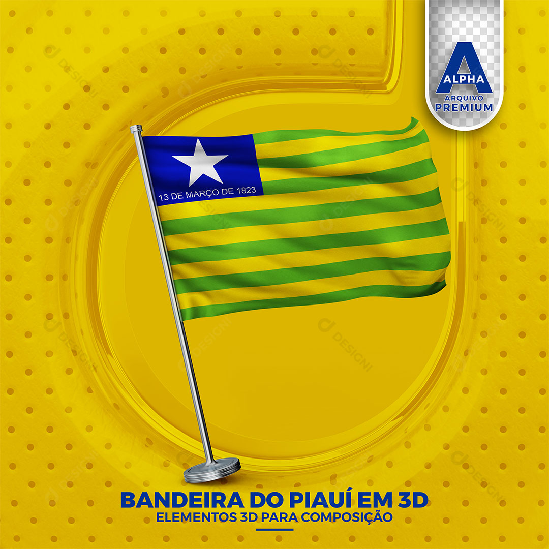 Bandeira do Piauí Elemento 3D Para Composição PNG Transparente