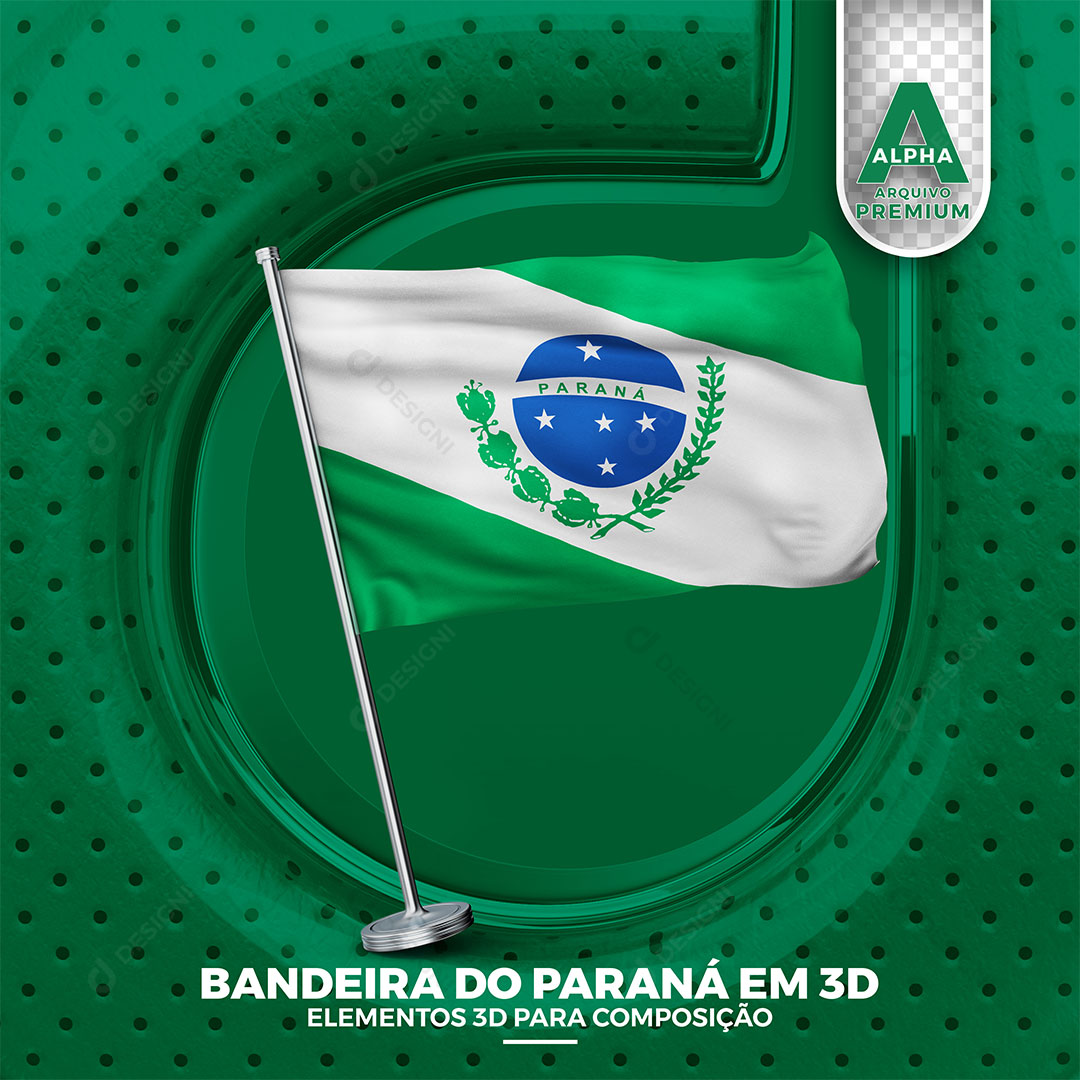 Bandeira do Paraná Elemento 3D Para Composição PNG Transparente