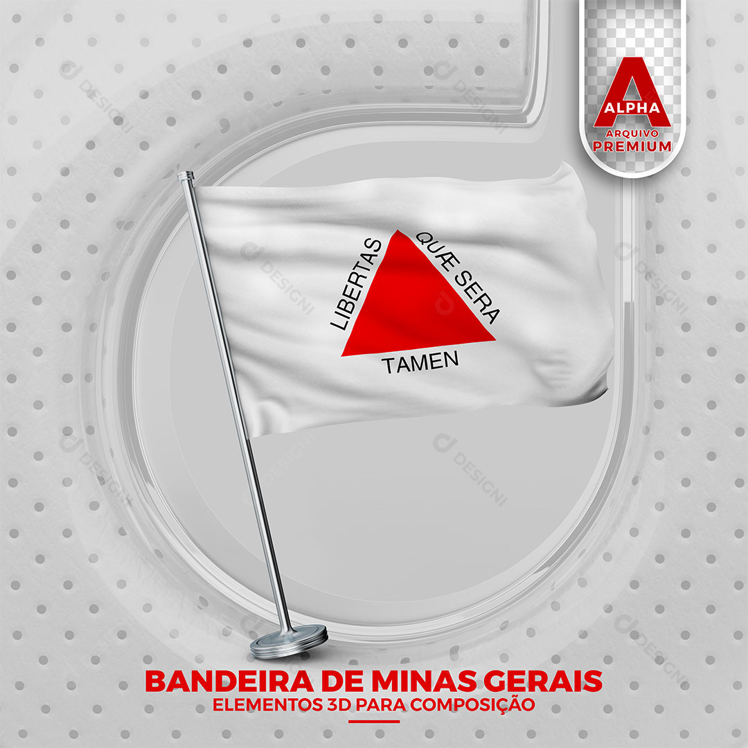 Bandeira do Estado de Minas Gerais Elemento 3D Para Composição PNG Transparente