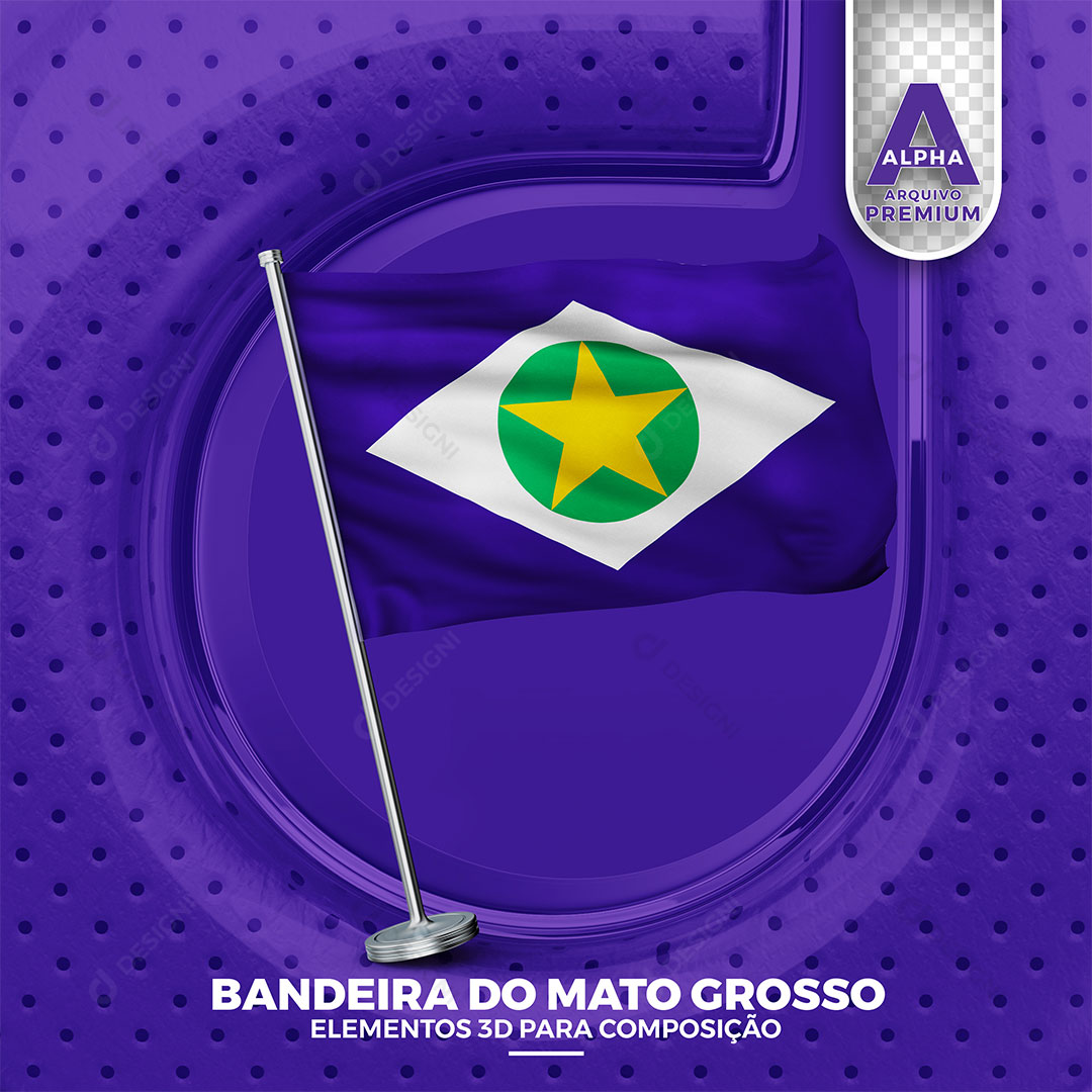 Bandeira do Mato Grosso Elemento 3D Para Composição PNG Transparente