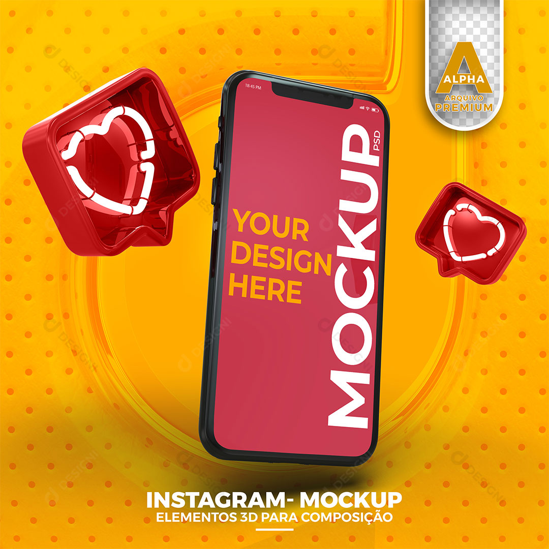 Mockup de Celular Redes Sociais Instagram Elemento PSD Editável