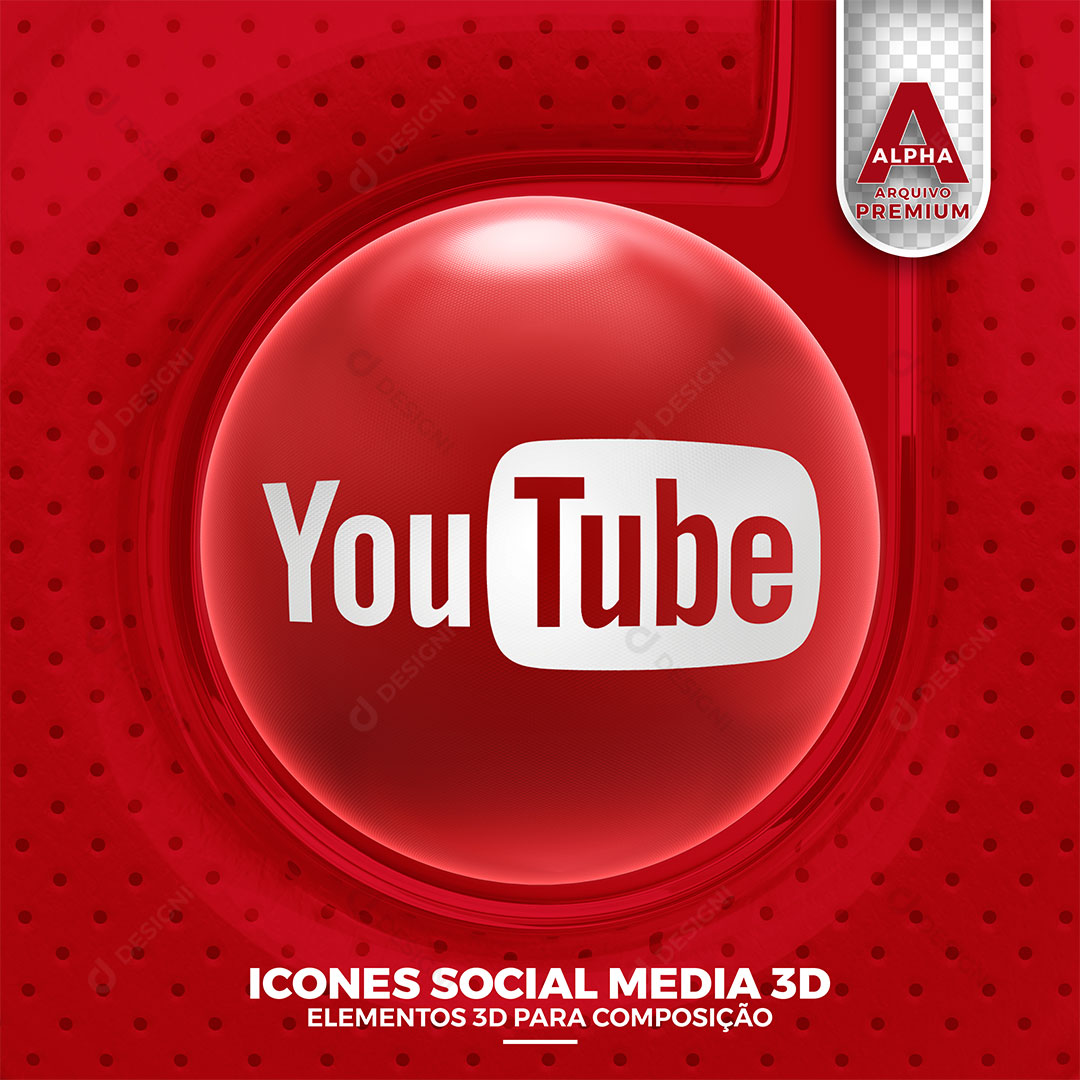 Youtube Ícone 3D Elemento Para Composição PNG Transparente