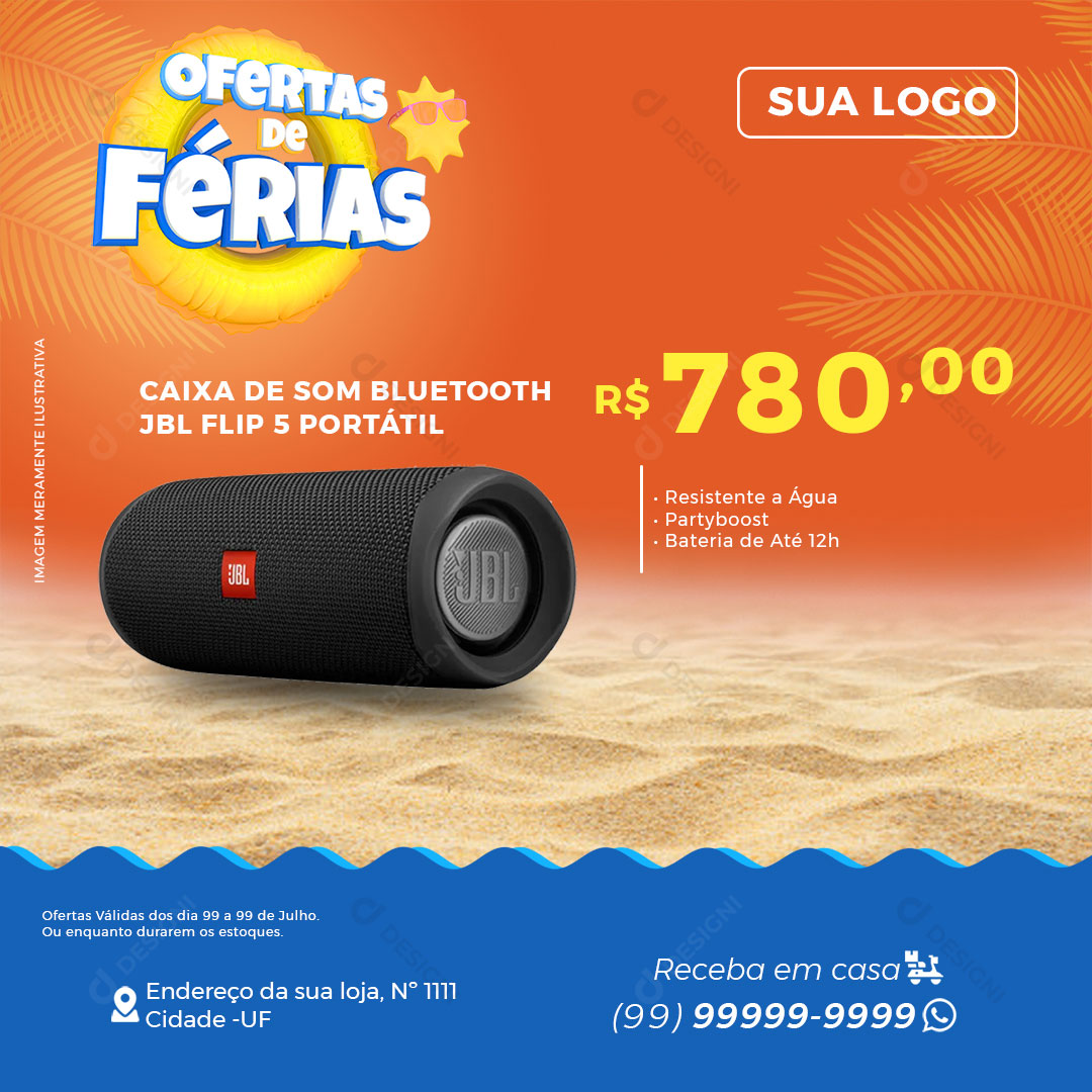 Ofertas de Férias Caixa JBL Social Media PSD Editável