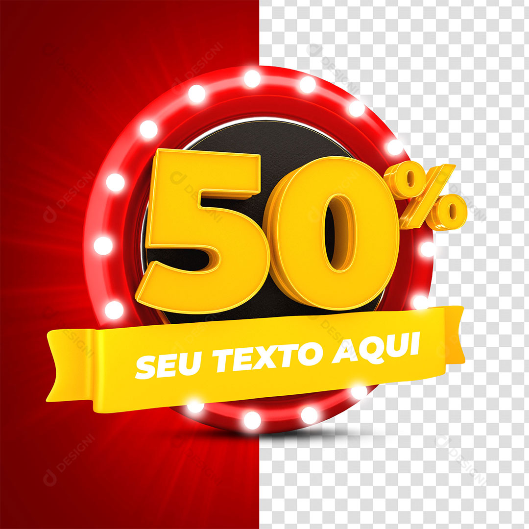 50% Off Selo 3D Texto Editável PSD + PNG Transparente