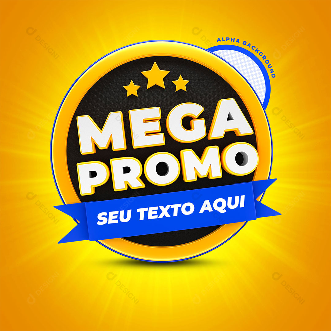 Mega Promo Selo 3D Texto Editável PSD + PNG Transparente