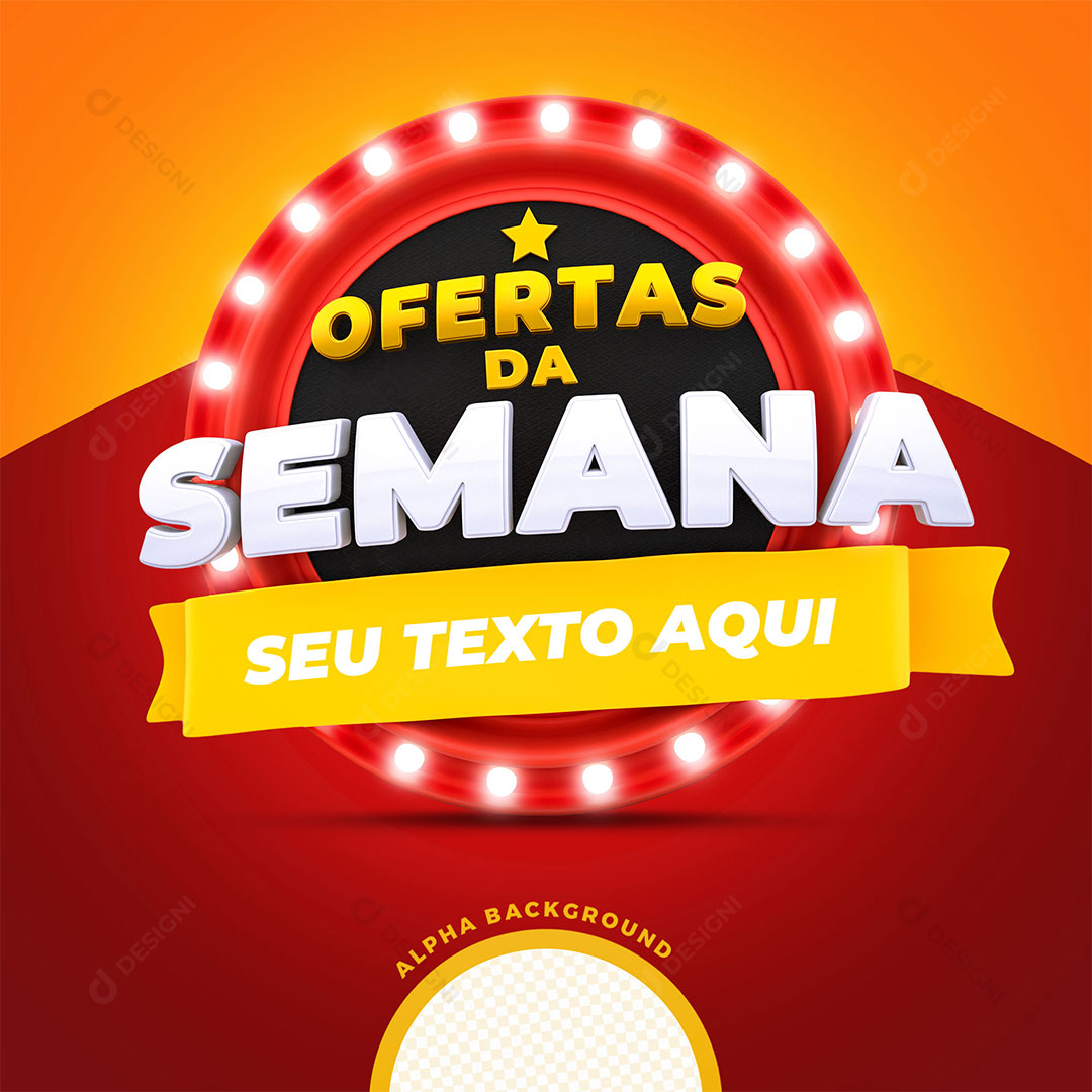 Ofertas da Semana Selo 3D Texto Editável PSD + PNG Transparente