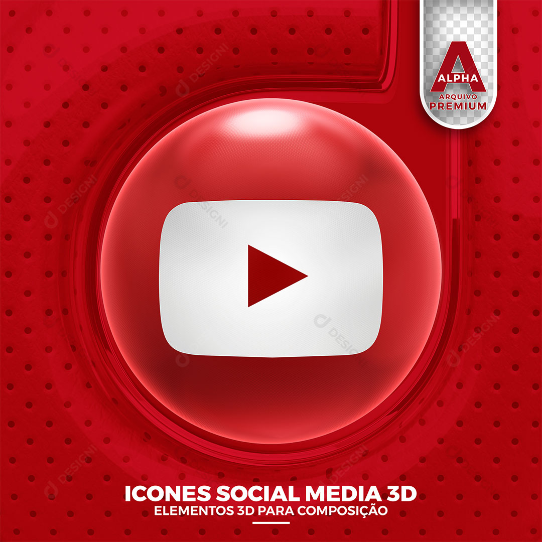 Youtube Ícone 3D Elemento Para Composição PNG Transparente