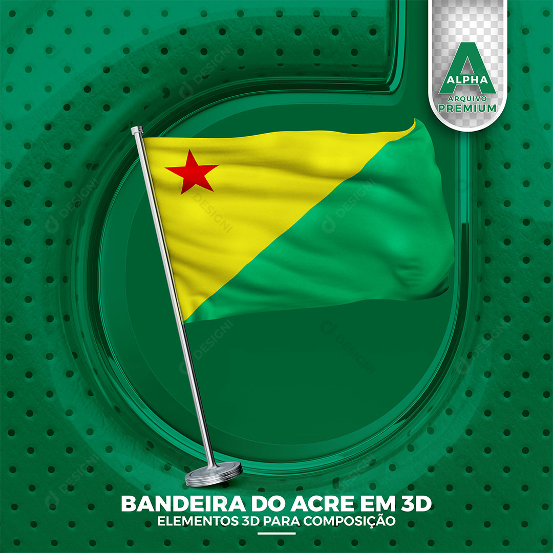 Bandeira do Acre Elemento 3D Para Composição PNG Transparente