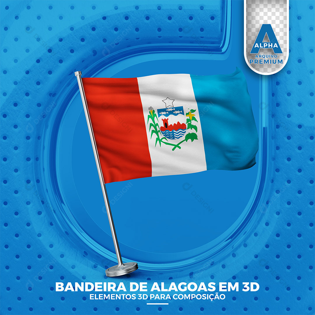 Bandeira do Estado de Alagoas Elemento 3D Para Composição PNG Transparente