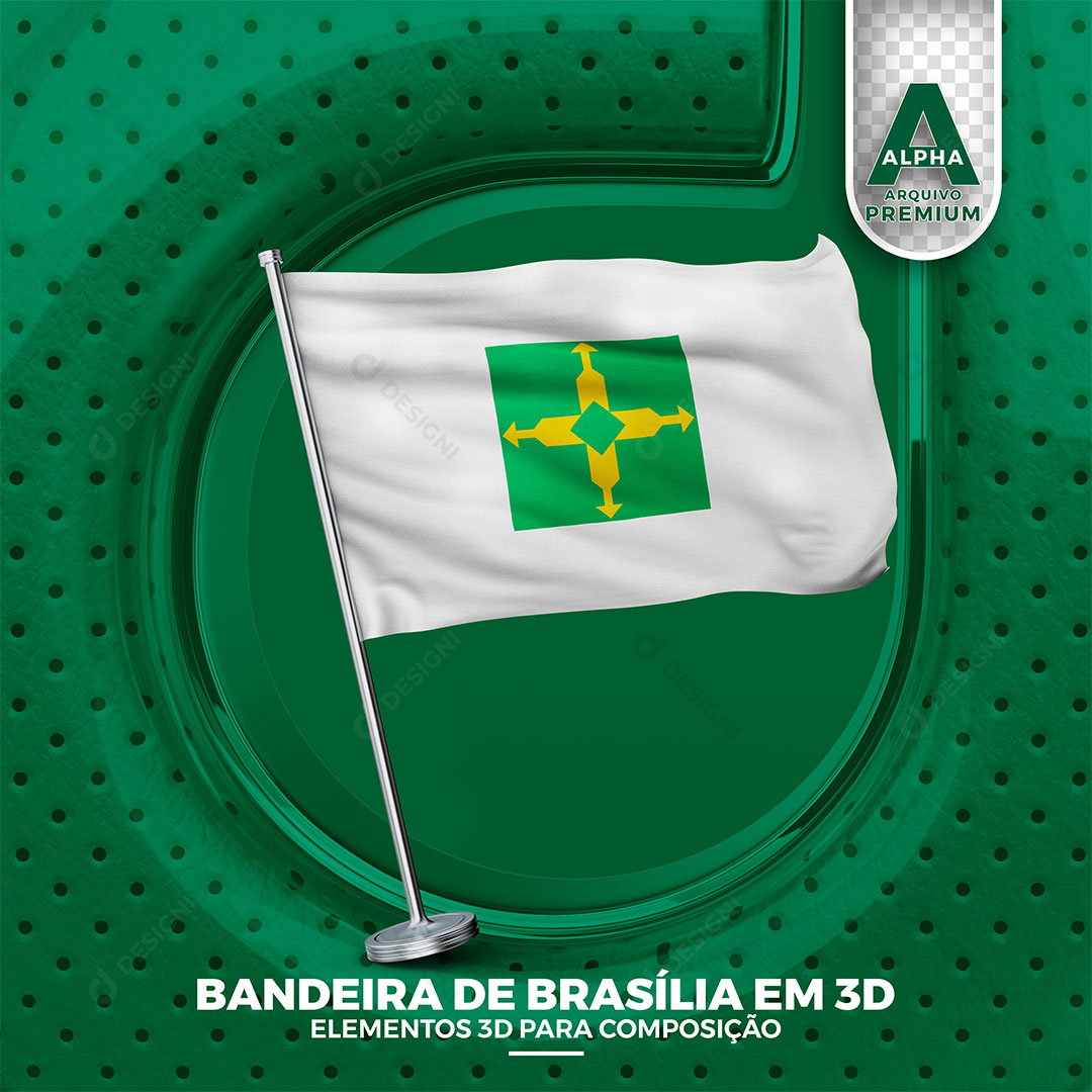 Bandeira de Brasília Elemento 3D Para Composição PNG Transparente