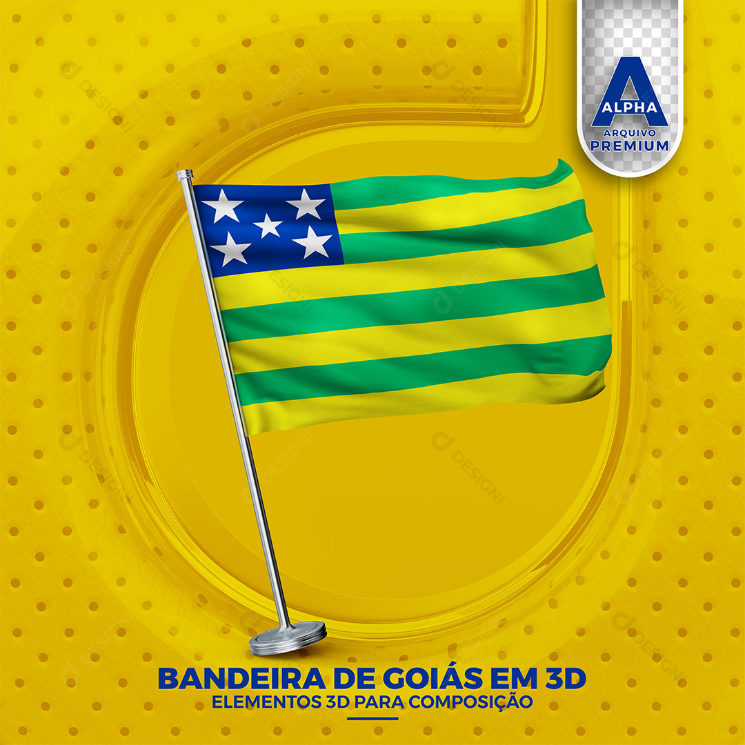 Bandeira do Estado de Goiás Elemento 3D Para Composição PNG Transparente