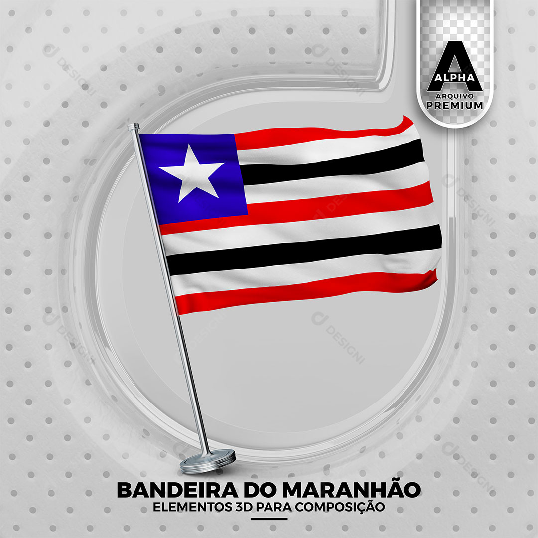 Bandeira do Maranhão Elemento 3D Para Composição PNG Transparente