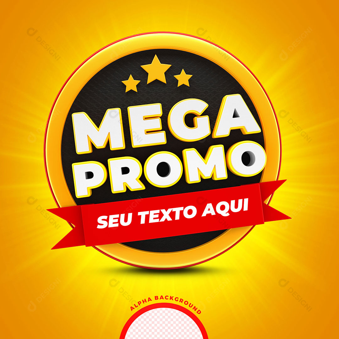 Mega Promo Selo 3D Texto Editável PSD + PNG Transparente