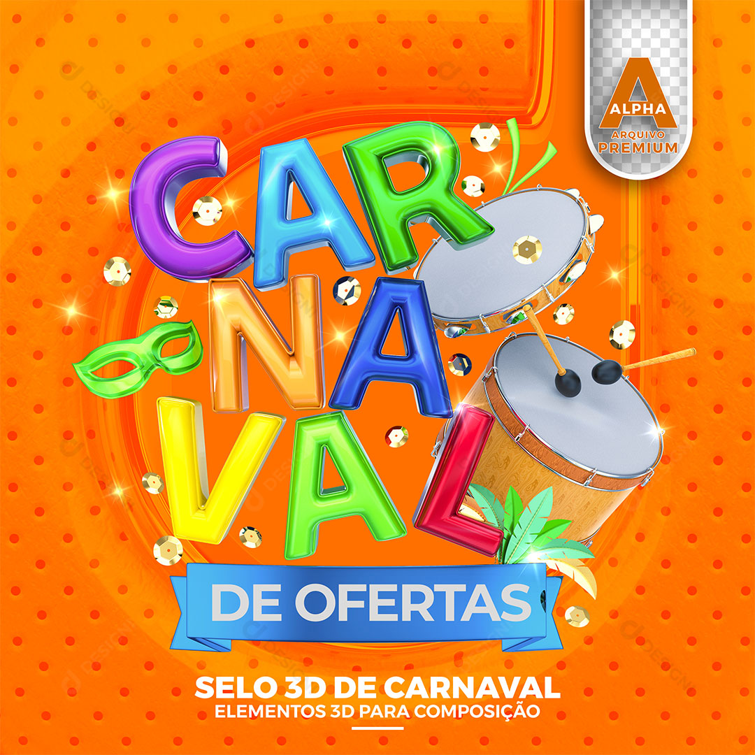 Carnaval de Ofertas Selo 3D Texto Editável PSD + PNG Transparente