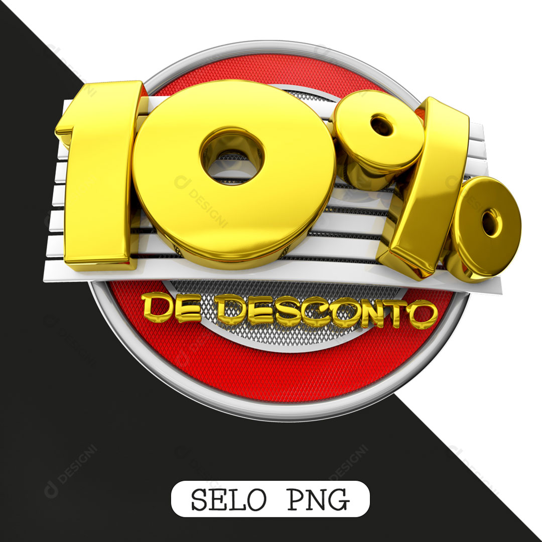 10% de Desconto Selo 3D PNG Transparente