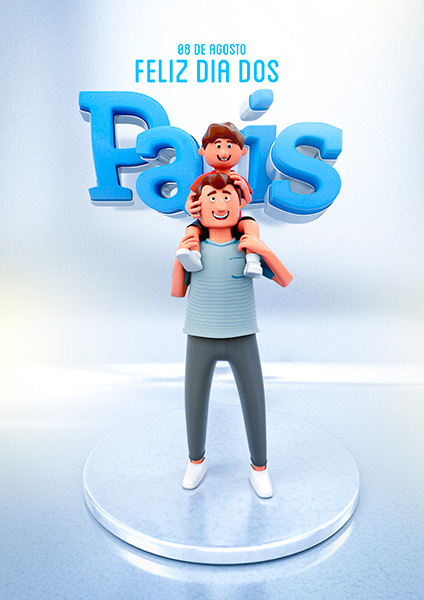 Bonecos 3D Pai e Filho Desenhos Dia Dos Pais