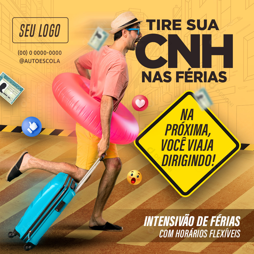 CNH Auto Tire Sua CNH Nas Férias Social Media PSD Editável