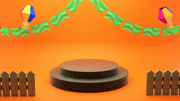 Cenário Junino Com Base 3D de Madeira e Bandeirolas