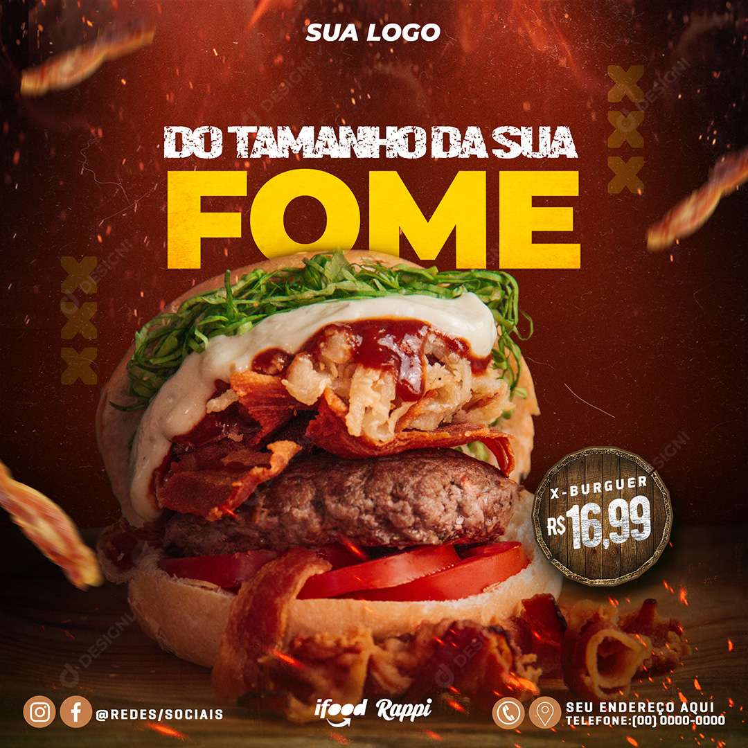 Hambúrguer Do Tamanho Sua Fome Social Media PSD Editável