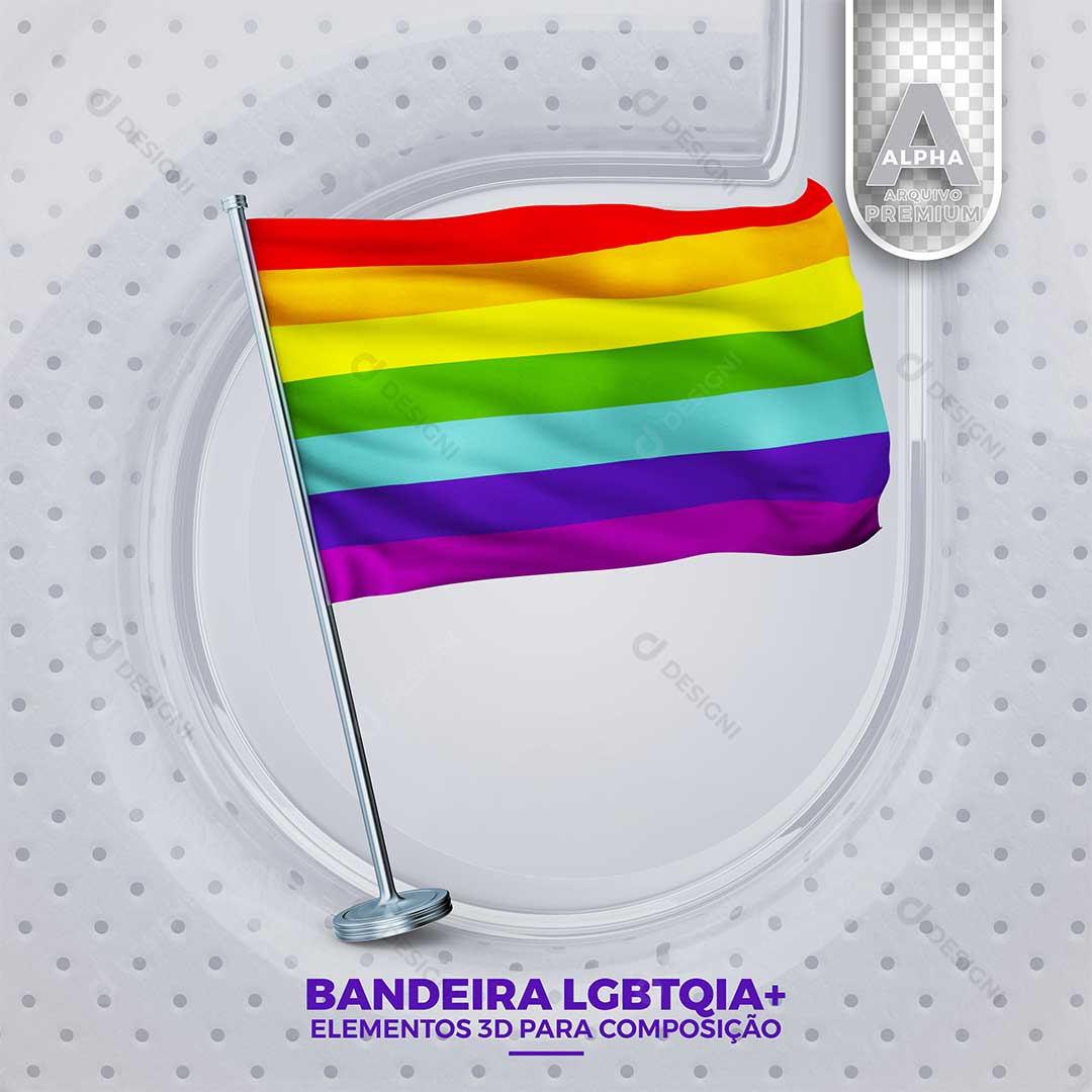Bandeira LGBTQIA+ Elemento 3D Para Composição PNG Transparente