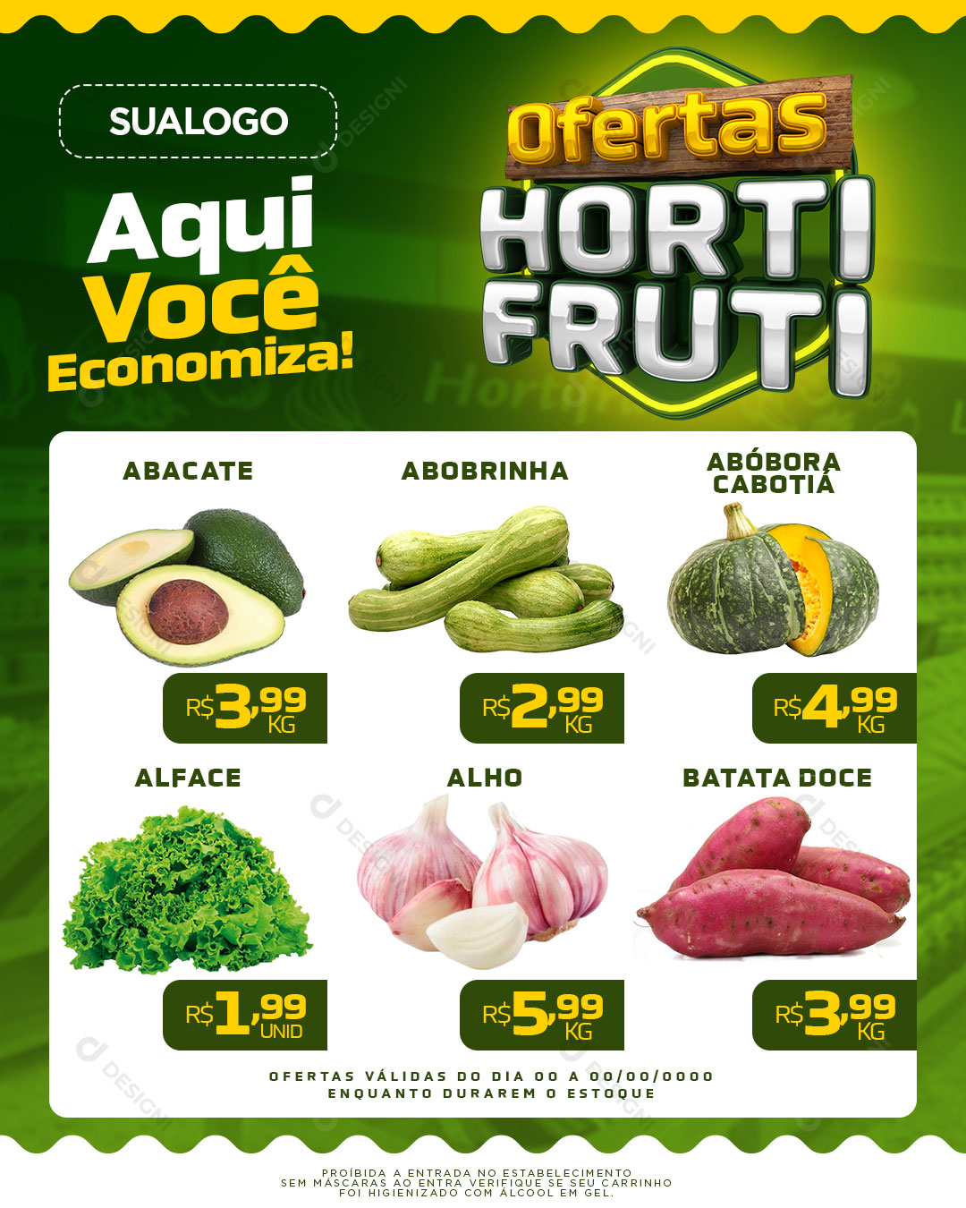 Mini Encarte Digital Ofertas Hortifruti Aqui Você Economiza Social Media PSD Editável