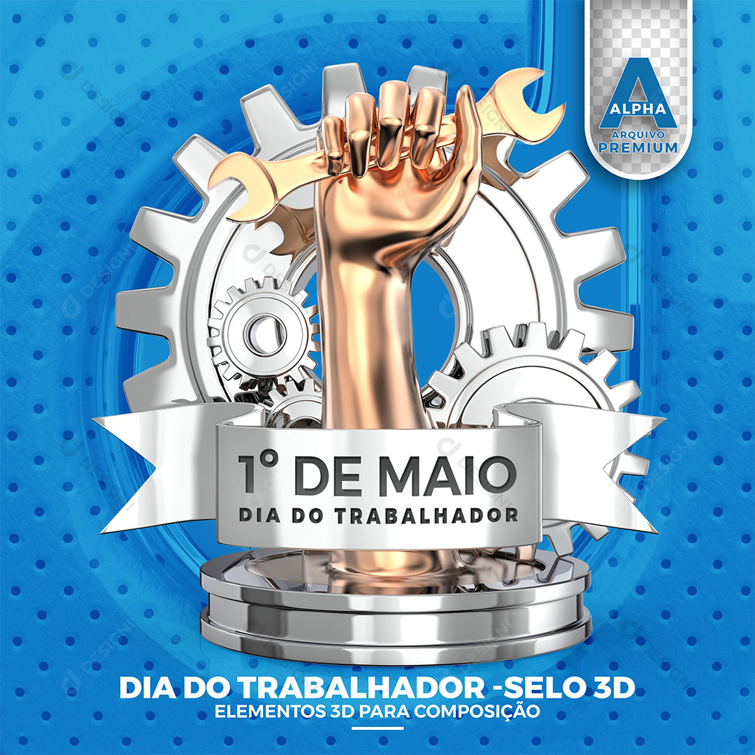 1º de Maio Dia do Trabalhador Selo 3D PSD Editável