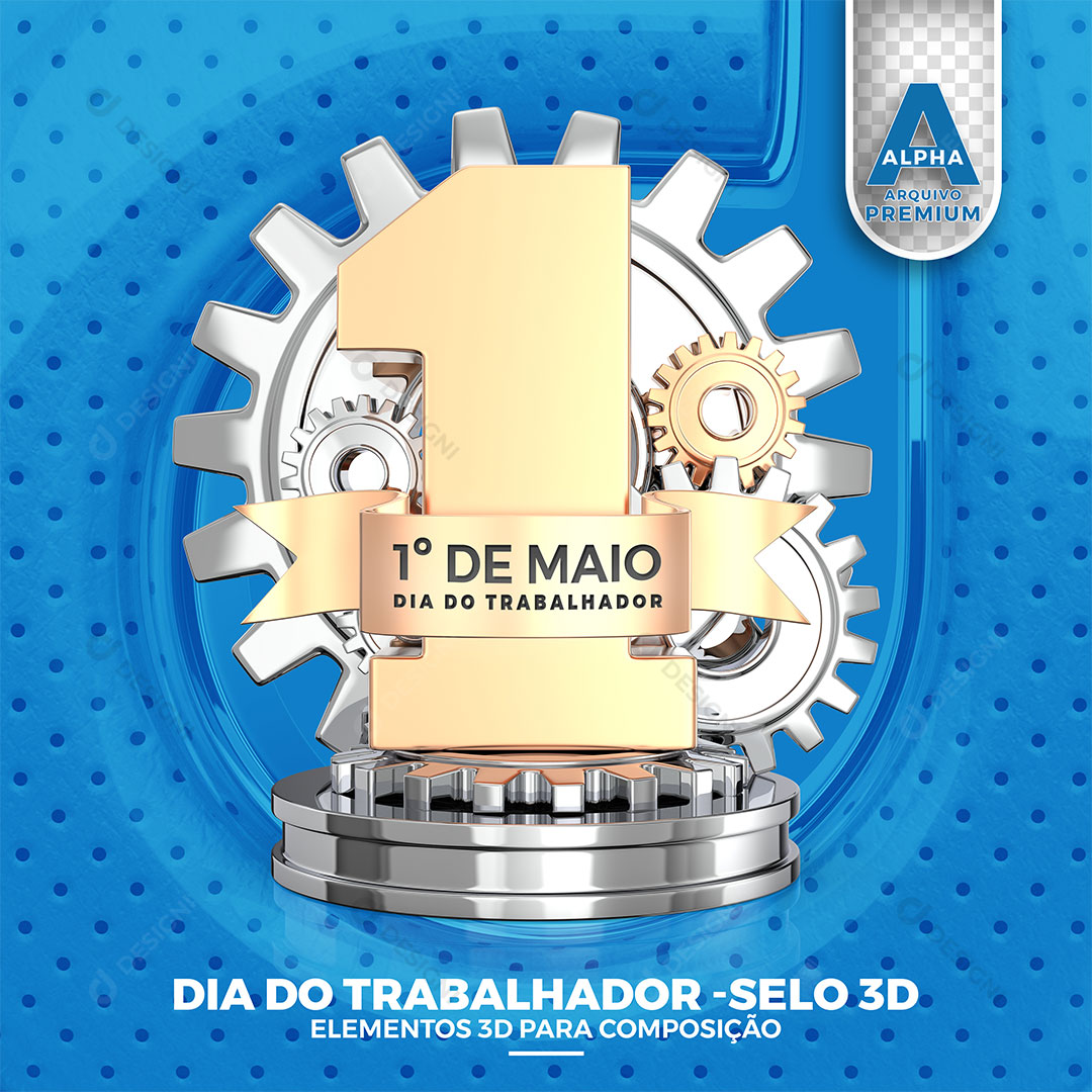1º de Maio Dia do Trabalhador Selo 3D PSD Editável