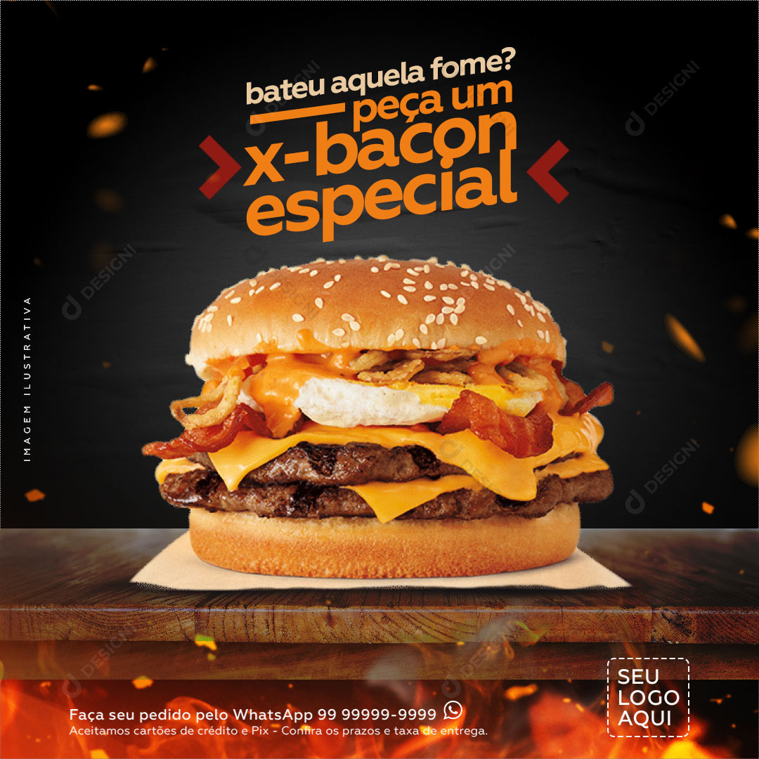 Hambúrgueria Bateu Aquela Fome Social Media PSD Editável