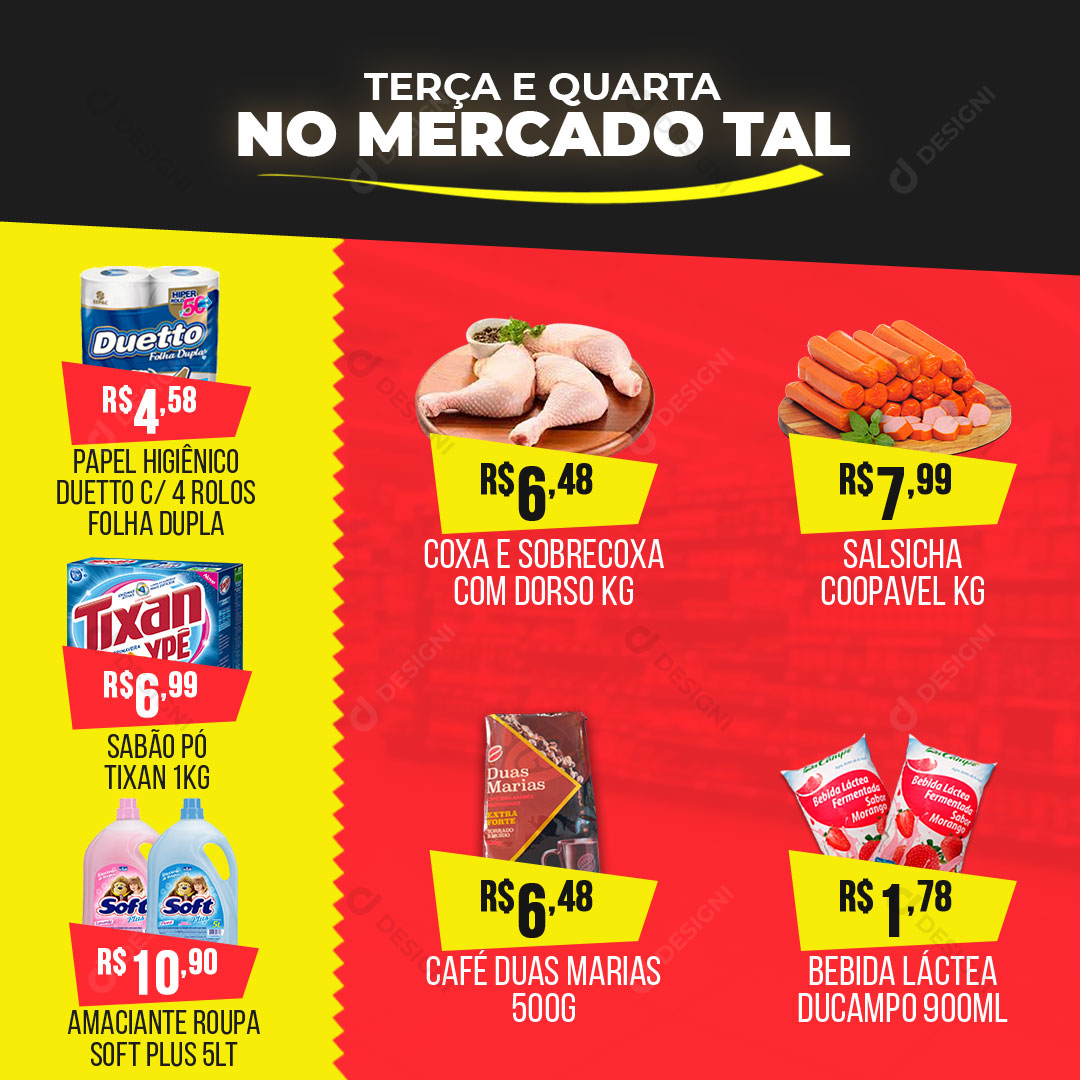 Encarte Digital Supermercado Terça e Quarta Produtos Social Media PSD Editável