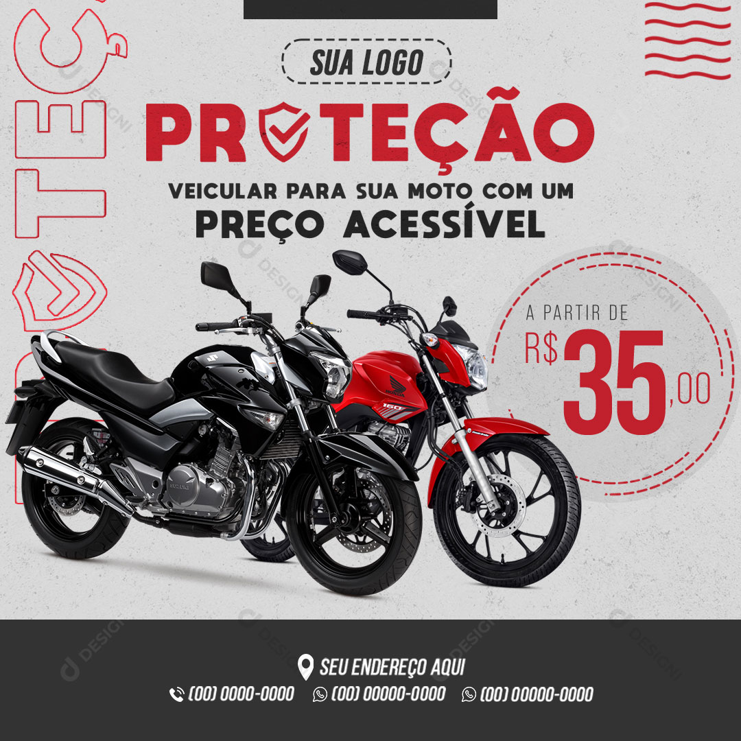 Seguro Proteção Veicular Para Sua Moto Social Media PSD Editável