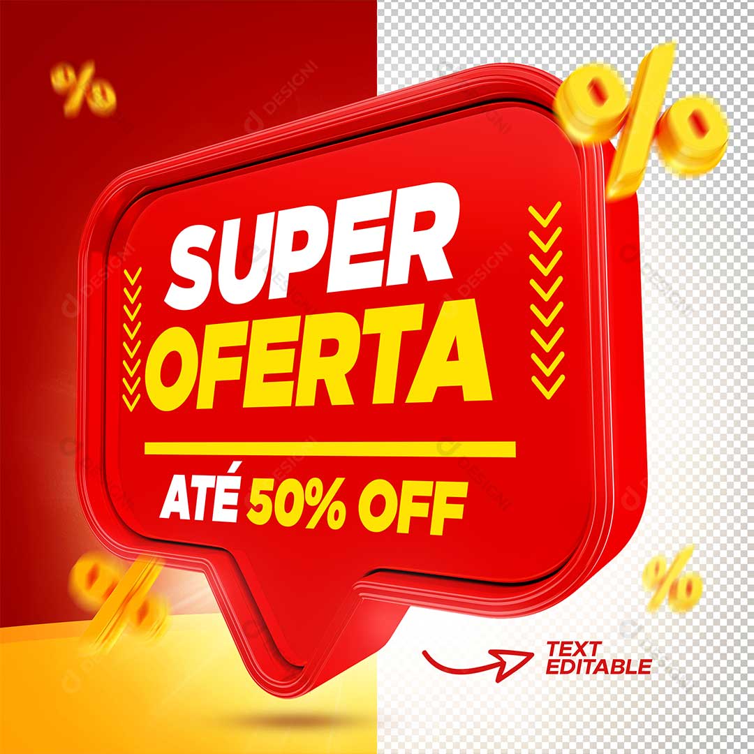 Super Ofertas Selo 3D Texto Editável PSD + PNG Transparente