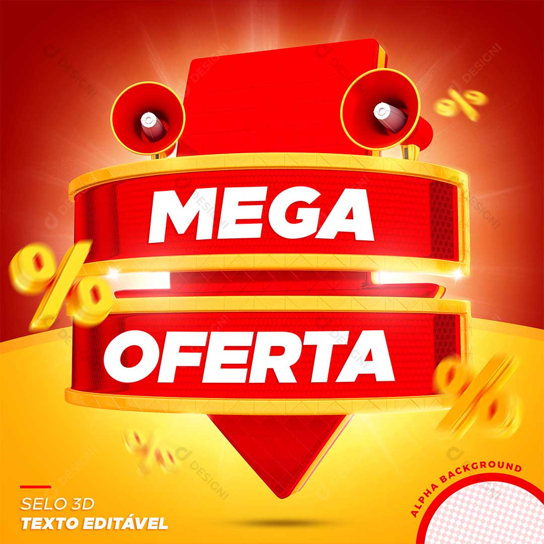 Mega Oferta Selo 3D Texto Editável PSD + PNG Transparente