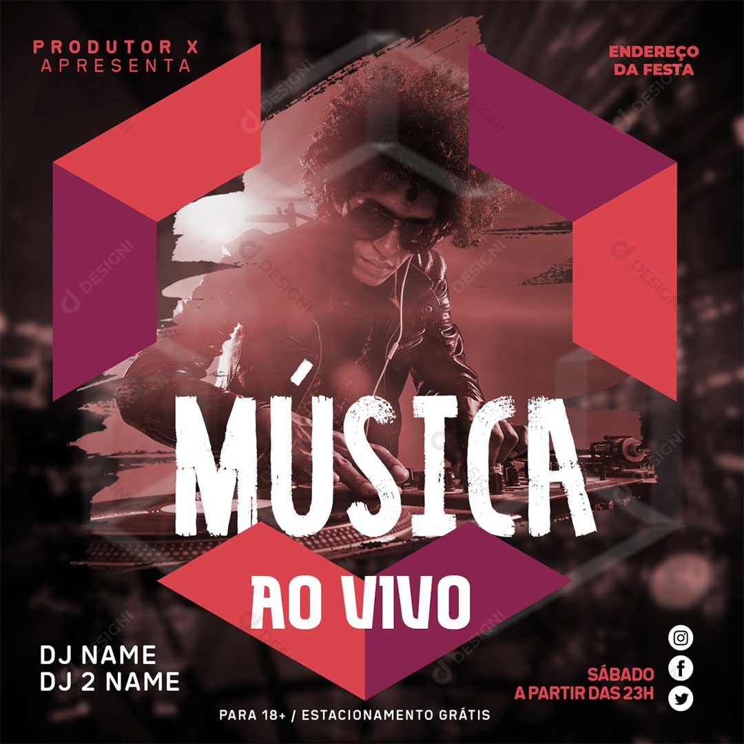 Flyer Música ao Vivo Show Festa Post Template Social Media PSD Editável