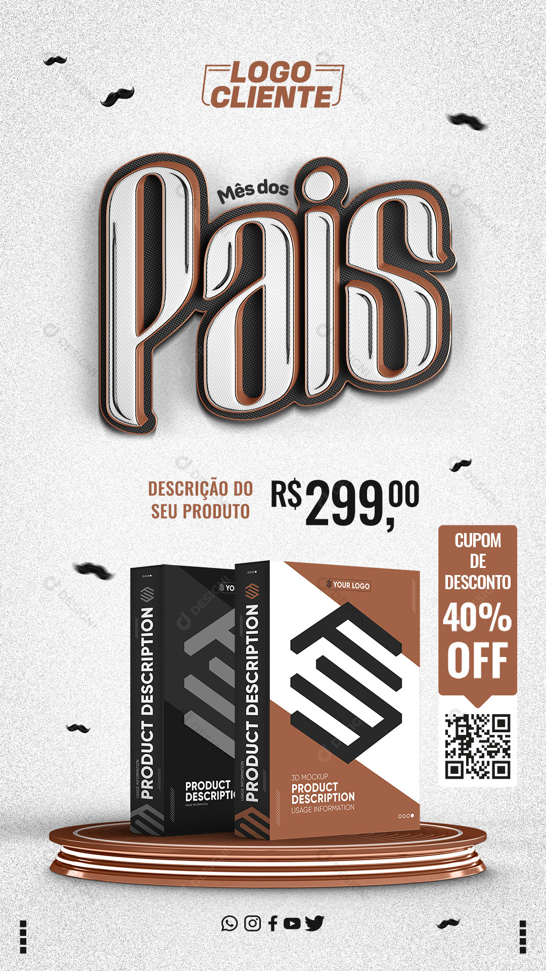 Social Media Feed Mês dos Pais com Ate 40% off PSD Editável