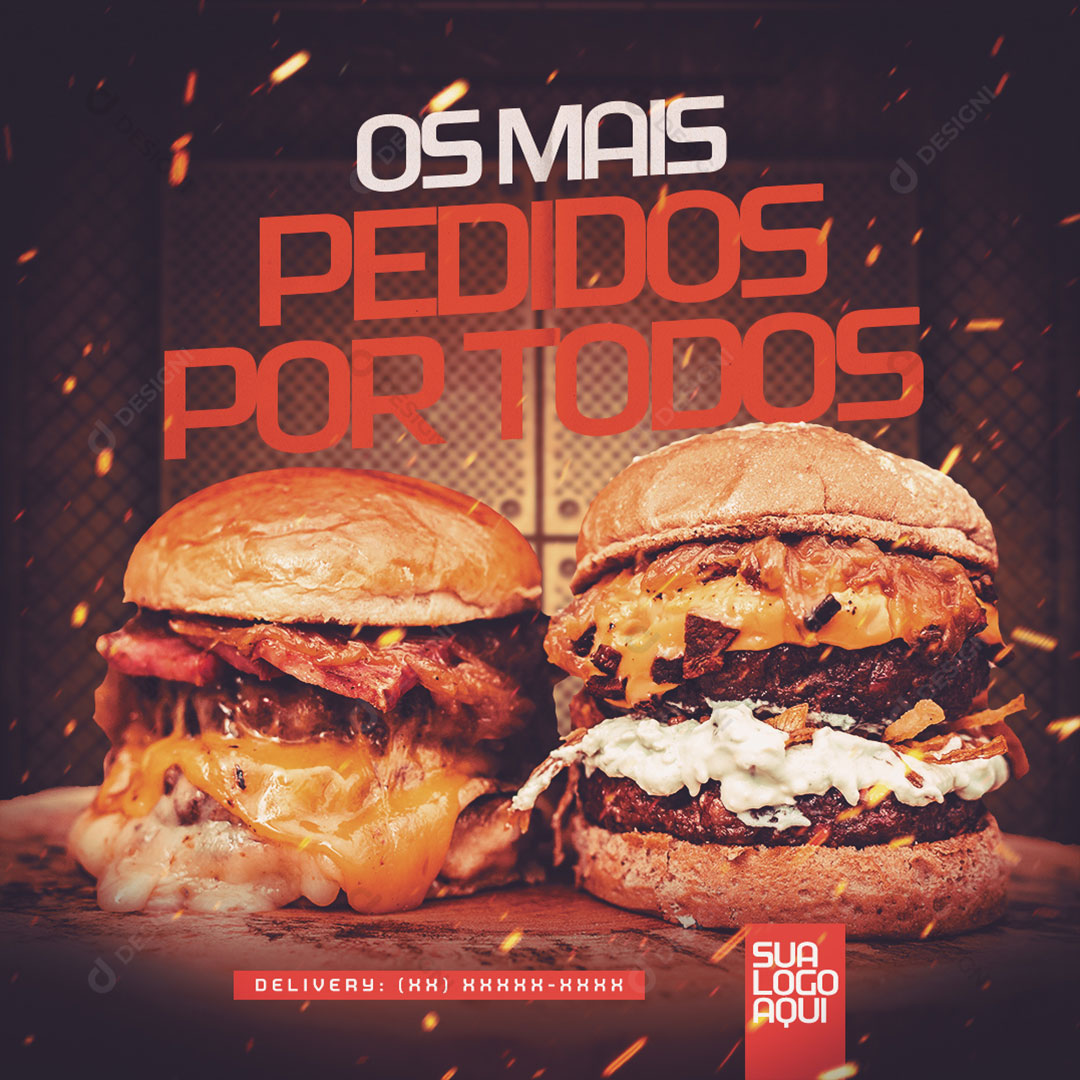 Hambúrguer Os Mais Pedidos de Todos Social Media PSD Editável