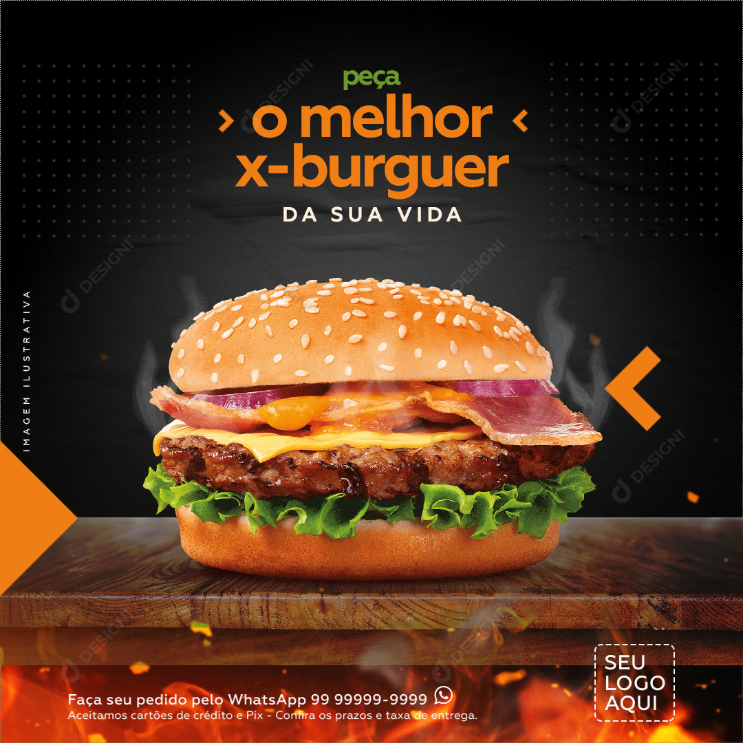 Hambúguer O Melhor X-burguer Social Media PSD Editável