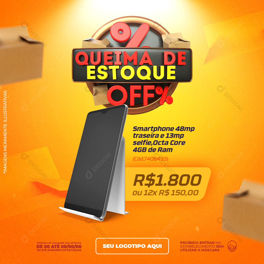 Queima de Estoque Off% Produto Celular Social Media PSD Editável