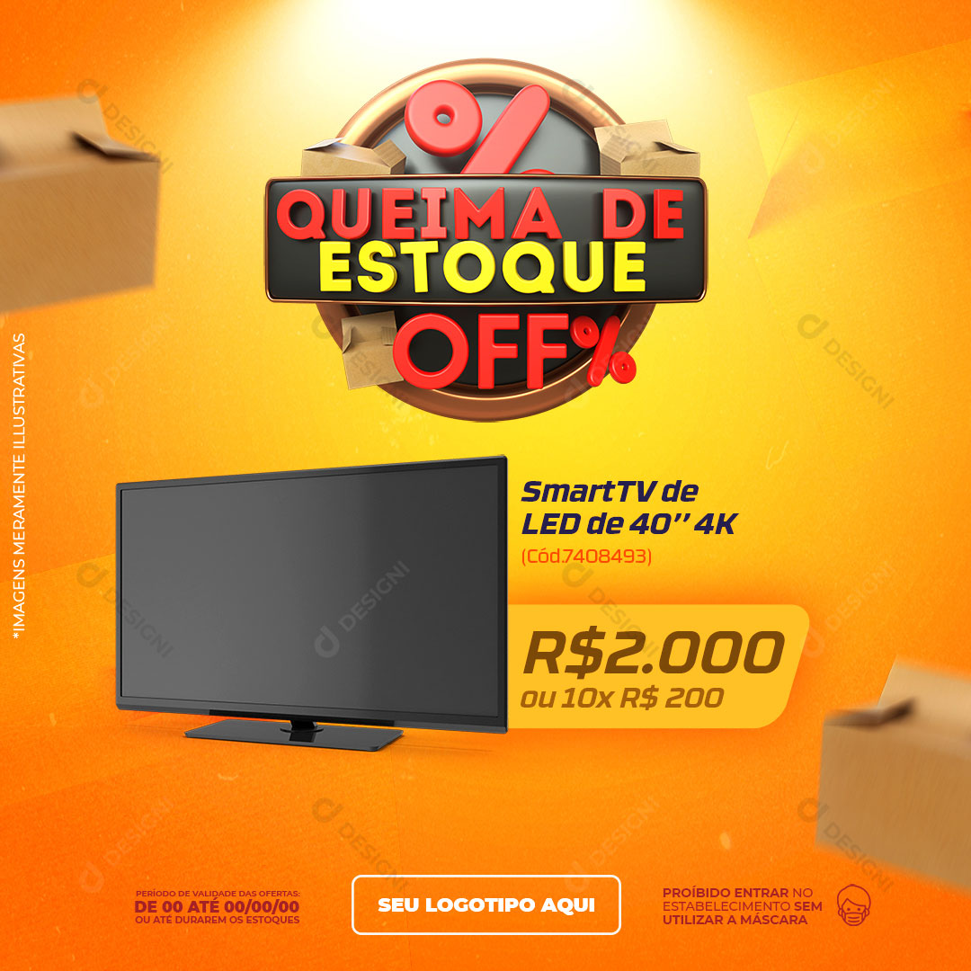 Queima de Estoque Off% Produto Smart TV Social Media PSD Editável