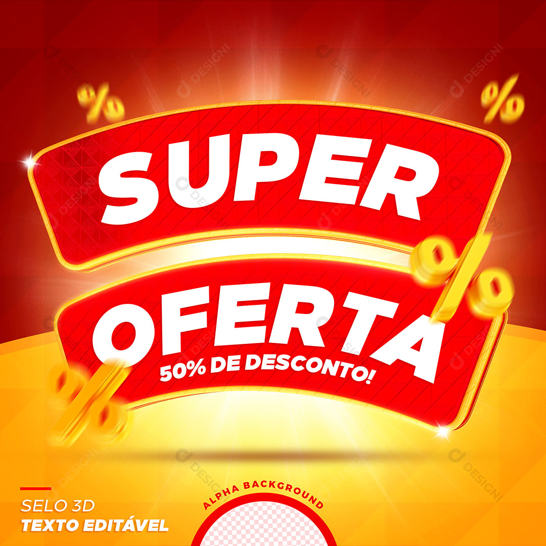 Super Ofertas 50% de Desconto Selo 3D PSD Editável
