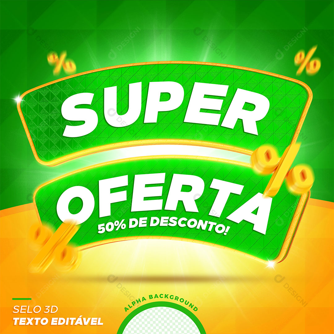 Super Ofertas 50% de Desconto Selo 3D PSD Editável