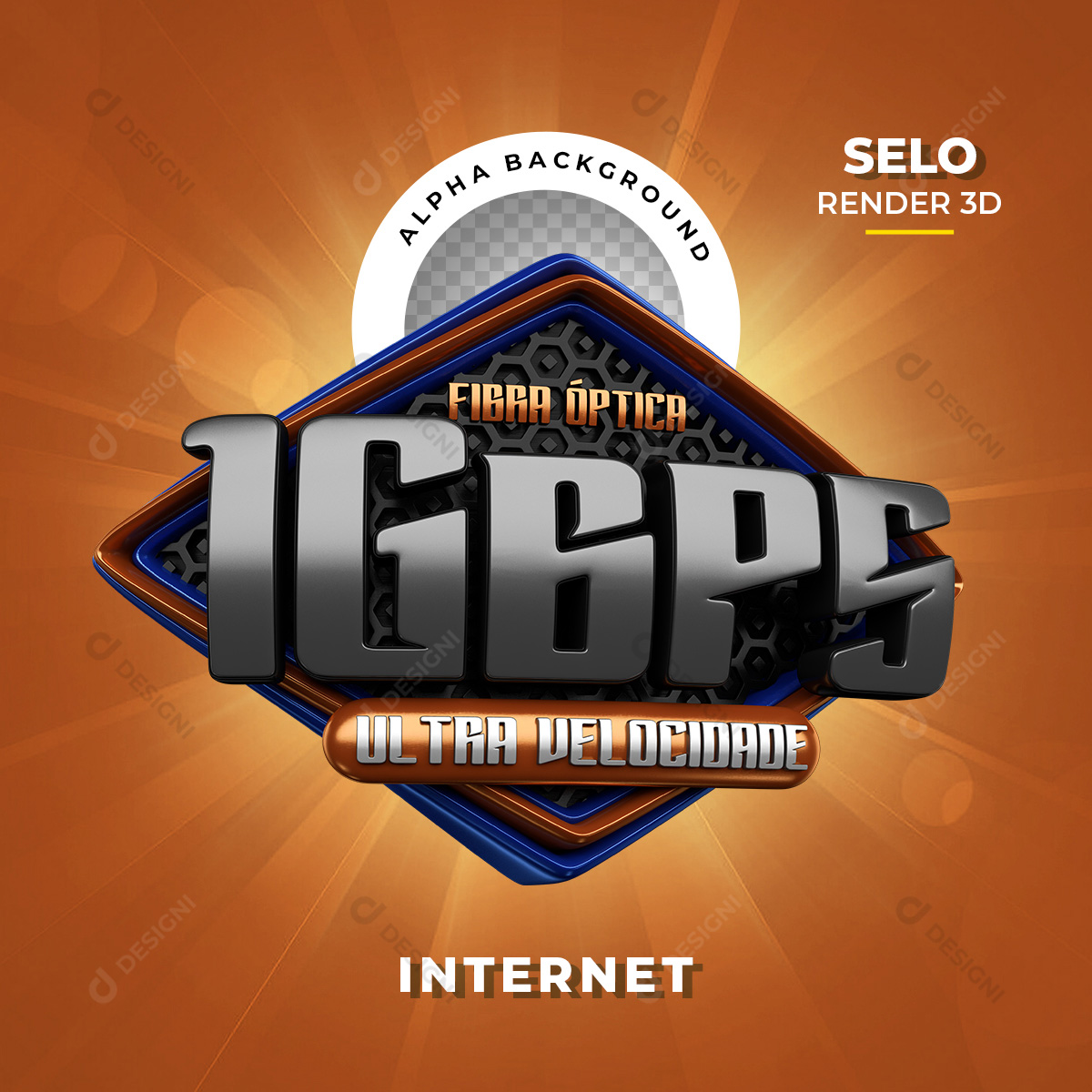 Selo 3D 1 Giga Ultra Velocidade Internet PNG Transparente Sem Fundo