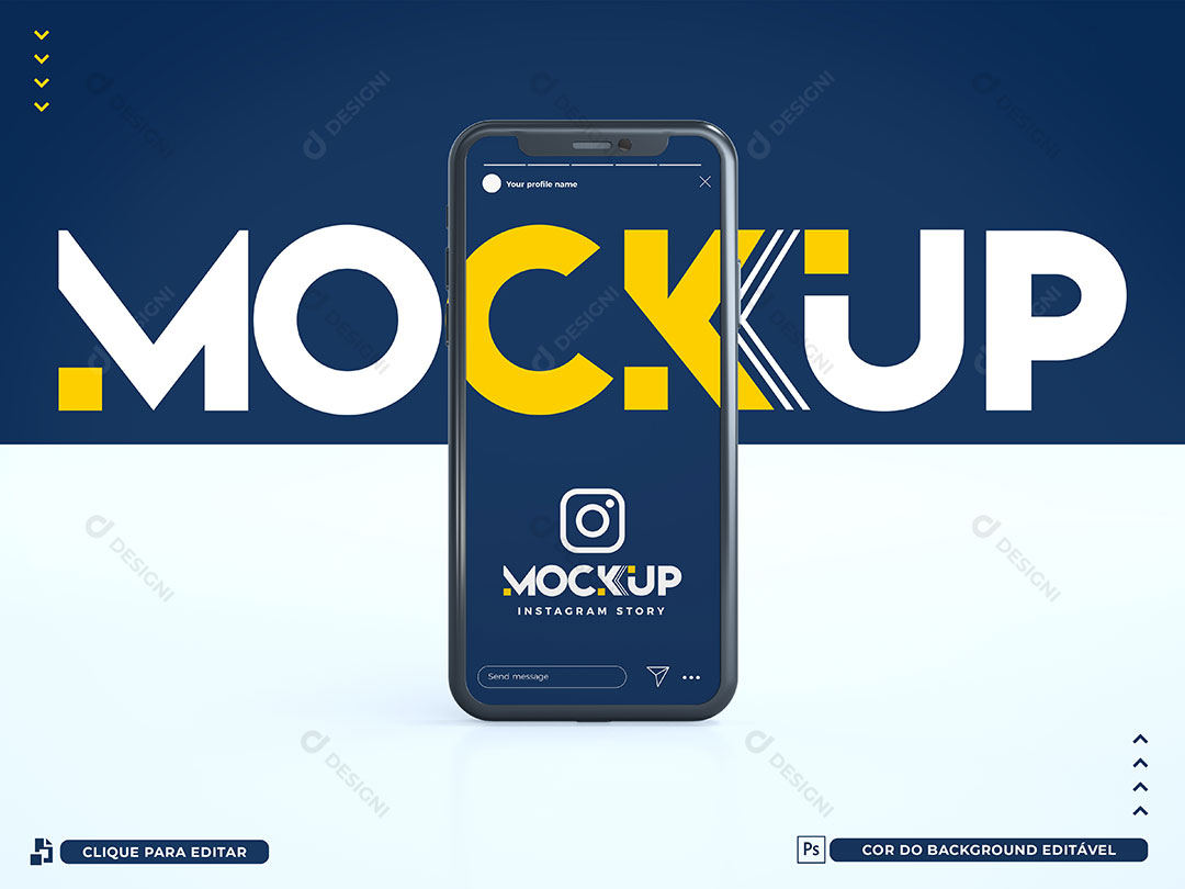 Mockup 3D Iphone Smartphone Stories Rede Social Cor Editável PSD