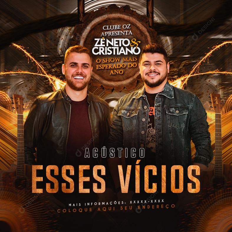 Flyer Acústico Esses Vícios Zé Neto e Cristiano Social Media PSD Editável