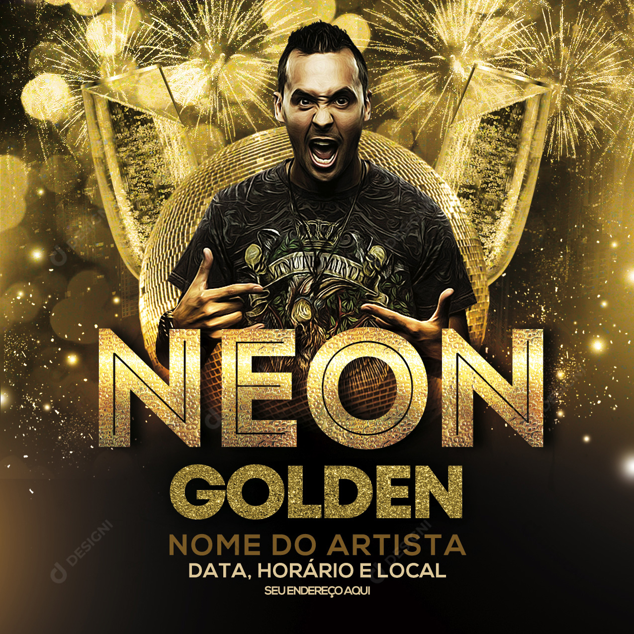 Flyer Neon Golgen Festa Social Media PSD Editável