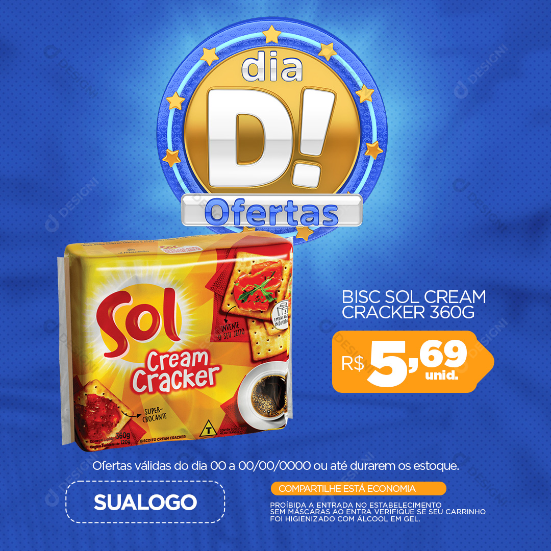 Oferta do Dia Bolacha Bisc Sol Cream Cracker 360G Social Media PSD Editável