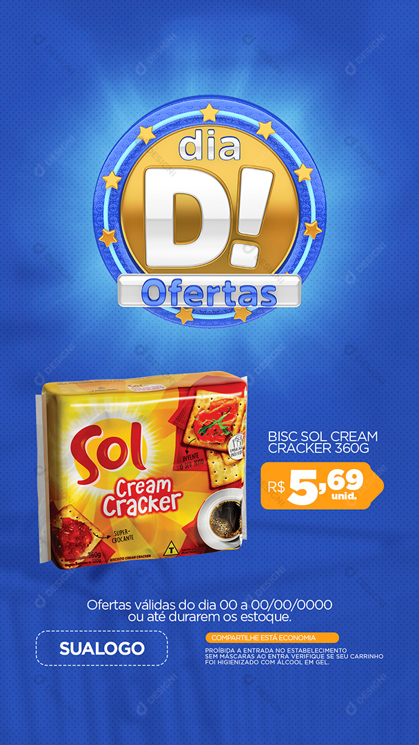 Oferta do Dia Bolacha Bisc Sol Cream Cracker 360G Social Media PSD Editável Stories