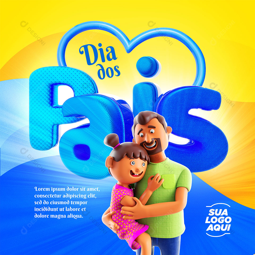 Ilustração 3D Pai e Filha Dia dos Pais Social Media PSD Editável