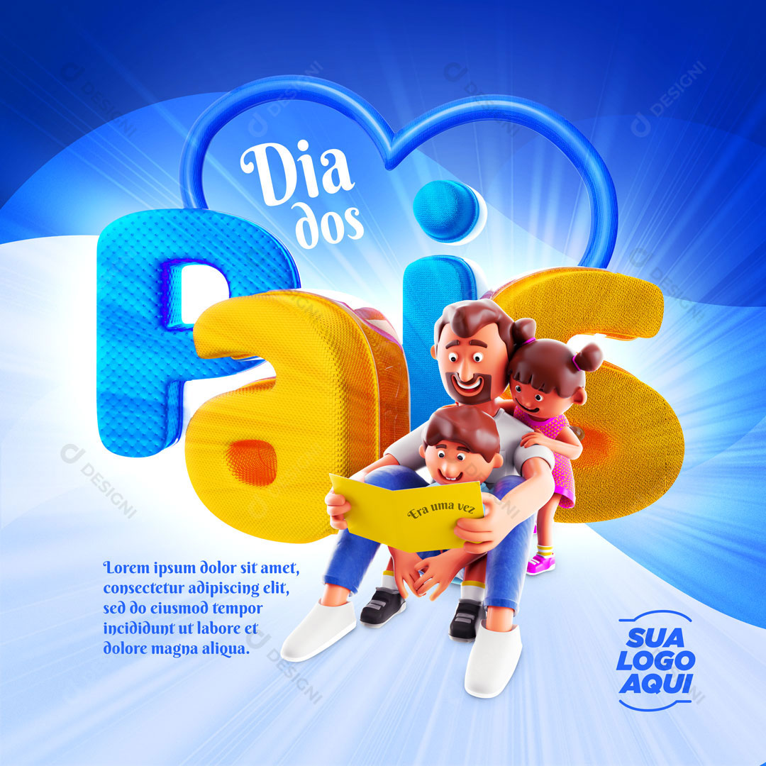 Ilustração 3D Pai e Filhos Dia dos Pais Social Media PSD Editável